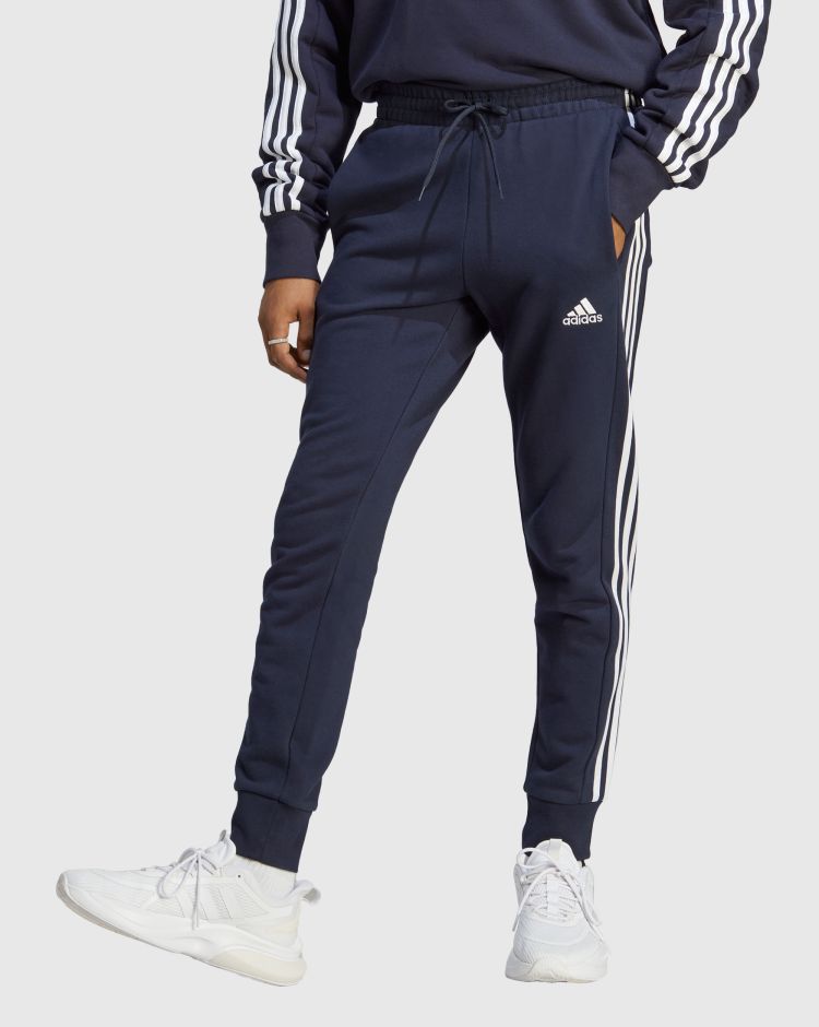 Adidas Pantaloni Essentials French Terry Tapered Cuff 3-Stripes Blu Uomo