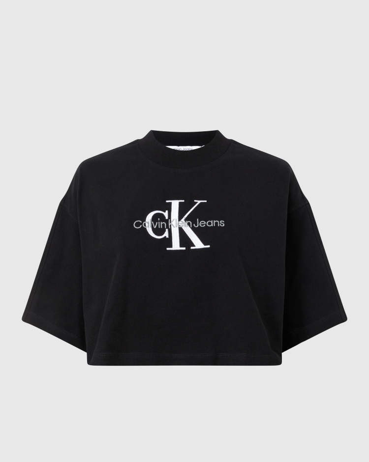 Calvin Klein Monologo Embroidery T-Shirt Nero Donna