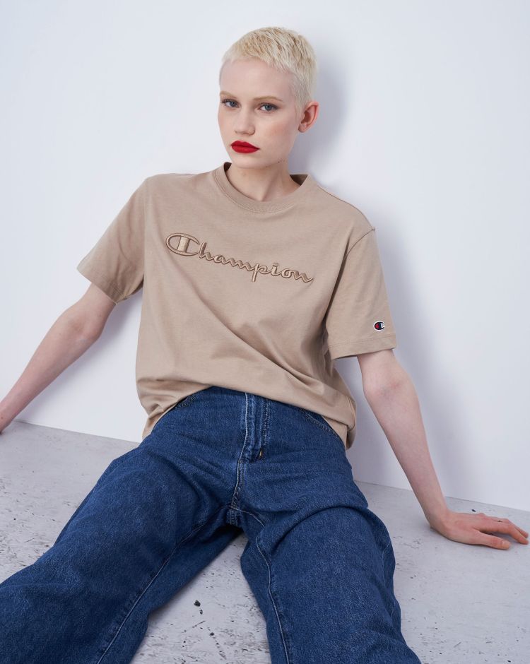 Champion T-Shirt Girocollo Athletic Jersey Big Logo Marrone Donna