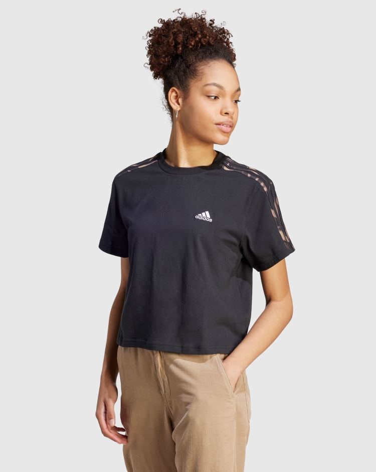 Adidas T-Shirt Crop Vibaop 3-Stripes Nero Donna