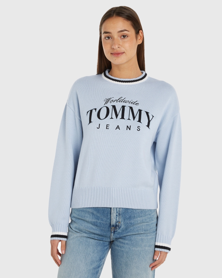 Tommy Hilfiger Felpa Varsity Sweater Blu Donna