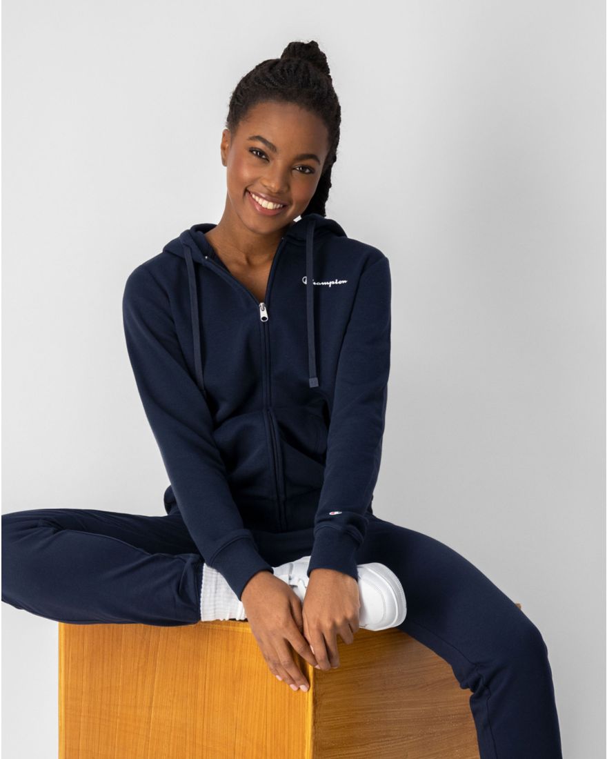 Champion Felpa Con Cappuccio in Terry Full-Zip E Logo Blu Donna Blu