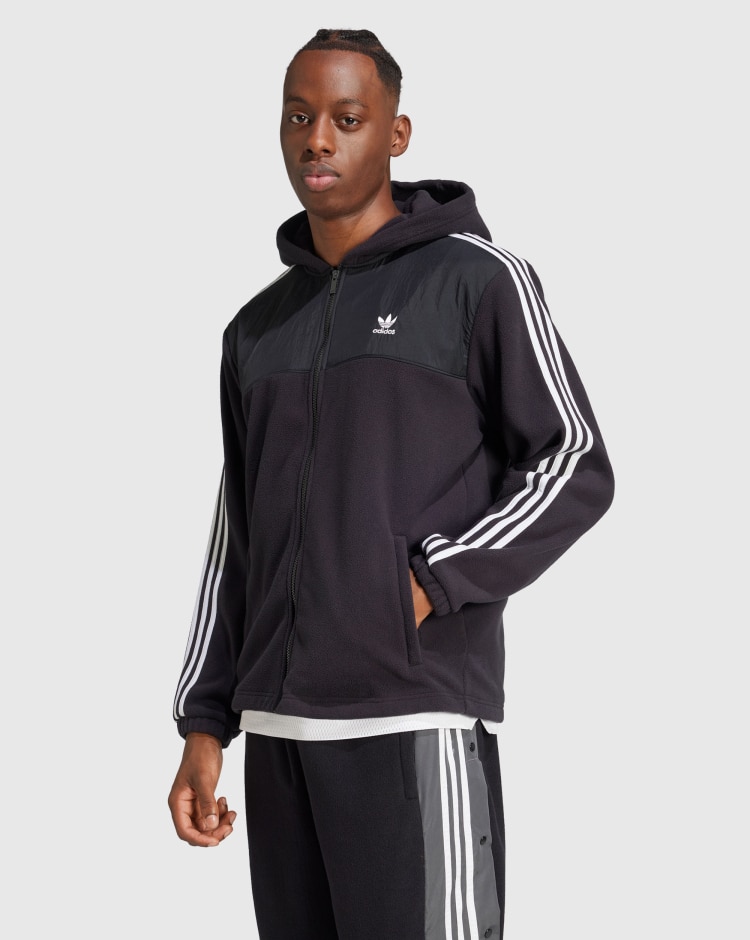 Felpa con cappuccio adicolor 3-Stripes Teddy Fleece Nero Uomo
