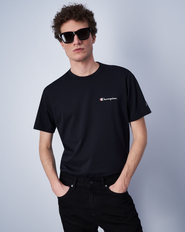 Champion T-Shirt In Cotone Con Logo Grande Nero Uomo