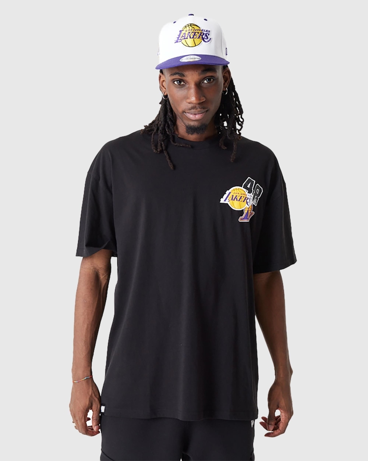 New Era NBA T-Shirt Oversize Arch Wordmark Los Angeles Lakers Nero Uomo