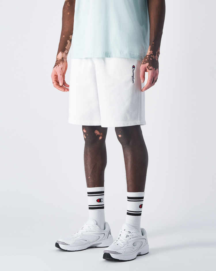 Shorts French Terry con logo piccolo Bianco Uomo