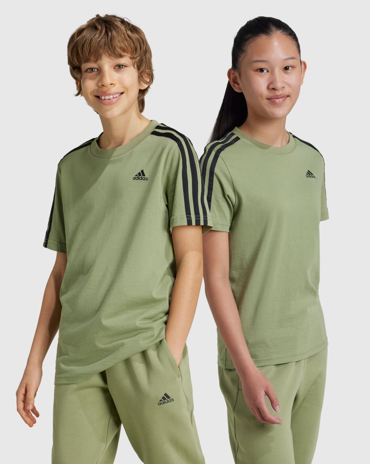 T-shirt Essentials 3-Stripes Cotton Verde Bambino