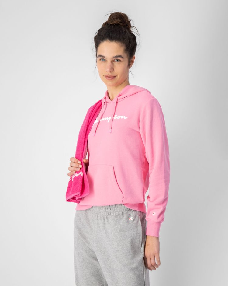 Champion Felpa Con Cappuccio E Logo Esteso in Terry Rosa Donna