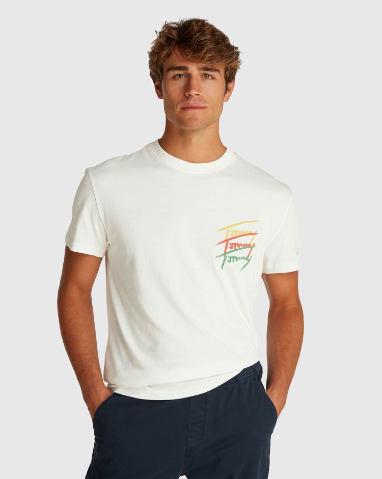 T-Shirt con Logo Grafico sul Retro Bianco Uomo