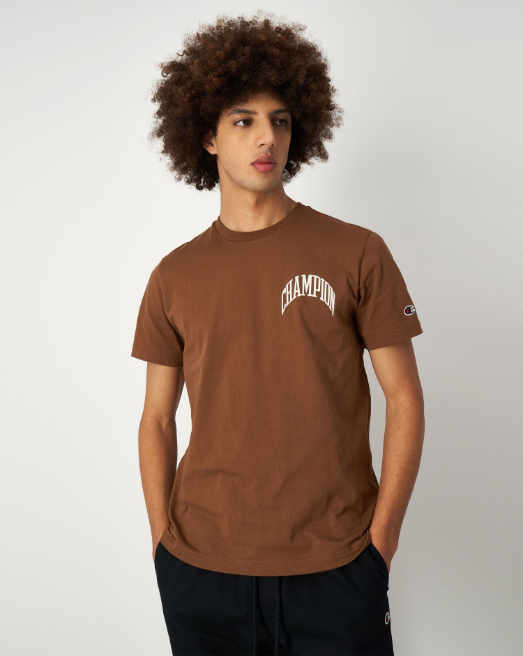 Champion T-Shirt Girocollo In Cotone Con Logo Marrone Uomo