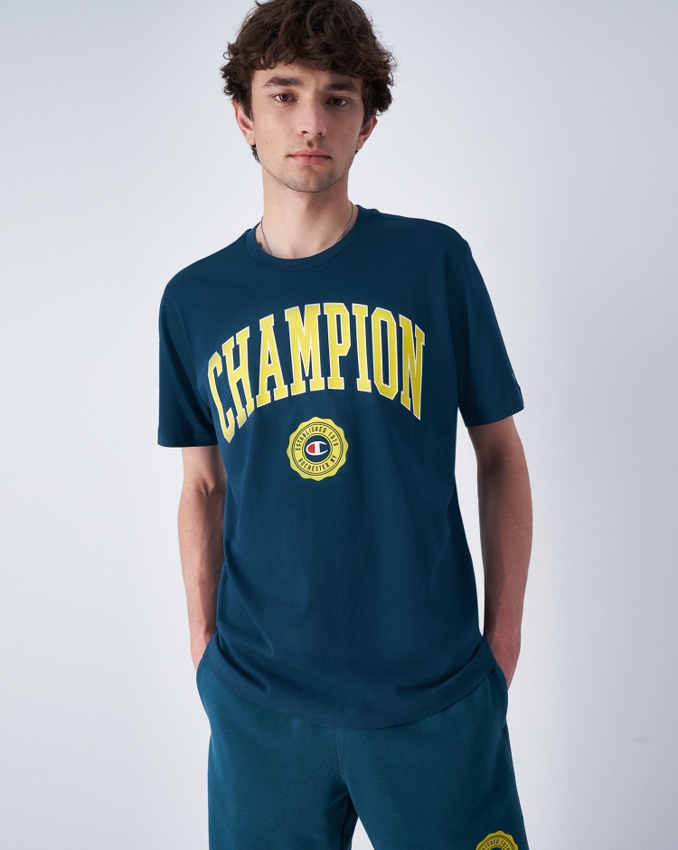 Champion T-Shirt Girocollo Big Logo Verde Uomo