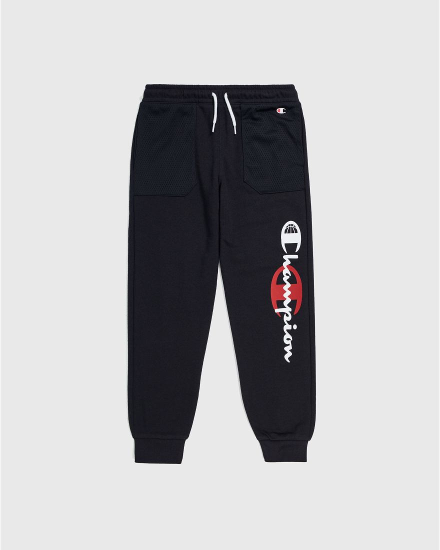 Champion Basket Pantalone Con Polsini e Logo Esteso sulla Gamba Nero  Bambino Nero