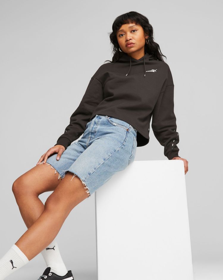 Puma Felpa Con Cappuccio Essential Tape Nero Donna