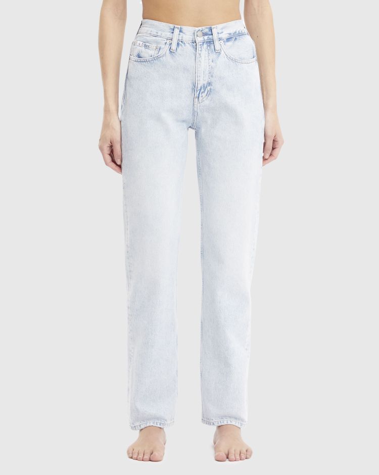Calvin Klein Pantaloni a Vita Alta Straight Blu Donna