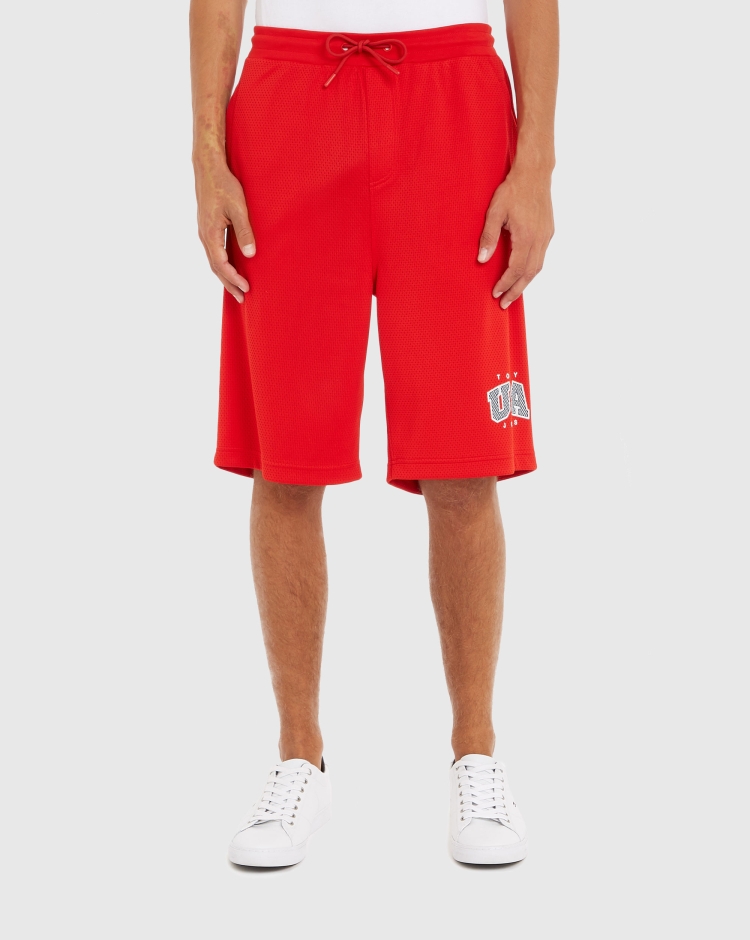 Tommy Hilfiger Shorts Baggy Fit Stile Basket Con Logo Rosso Uomo