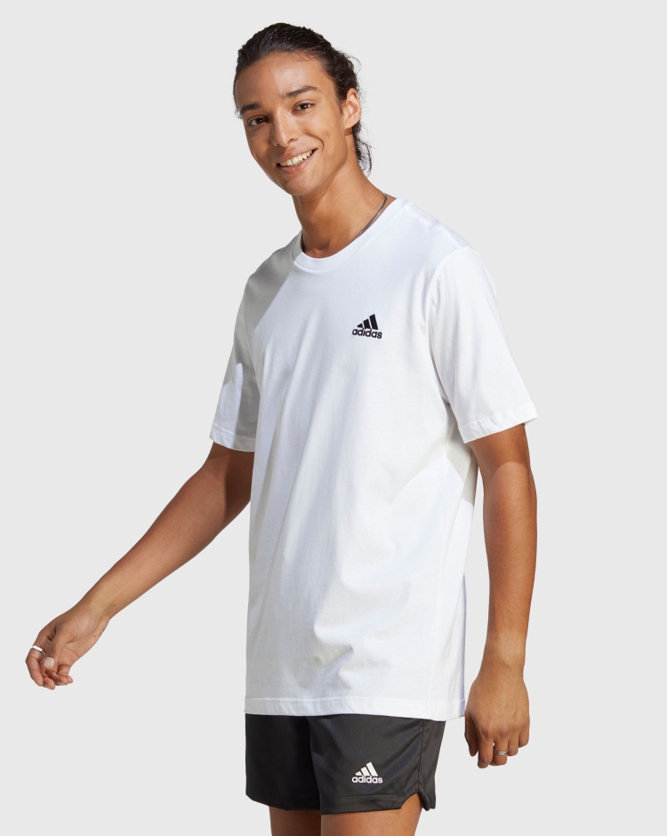 Adidas T-Shirt Essentials Single Jersey Embroidered Small Logo Bianco Uomo