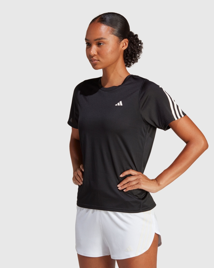 Adidas T-shirt da running Run Icons 3-Stripes Low-Carbon Nero Donna