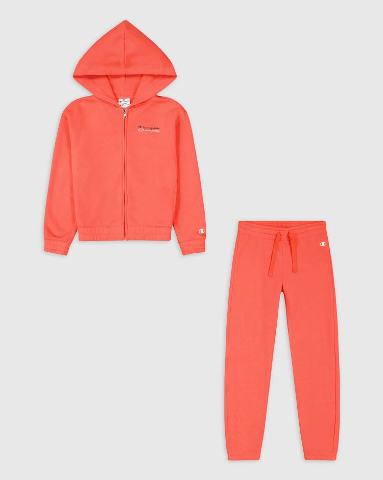 Champion Tuta Con Felpa Con Cappuccio E Logo Rosso Bambina