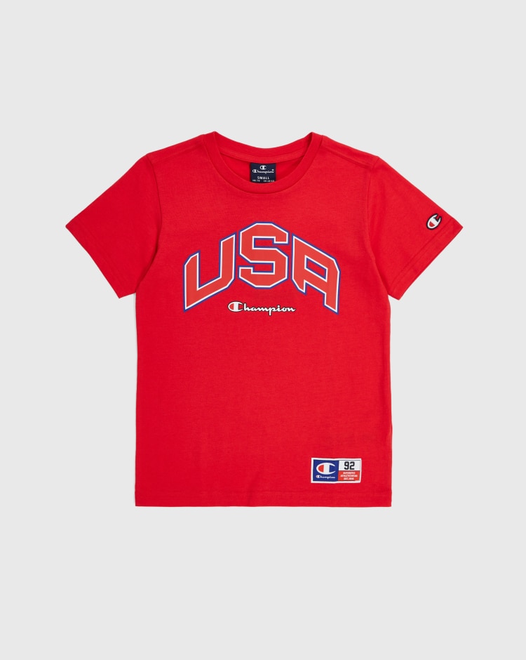 Champion T-Shirt Girocollo USA Retro Sport Rosso Bambino