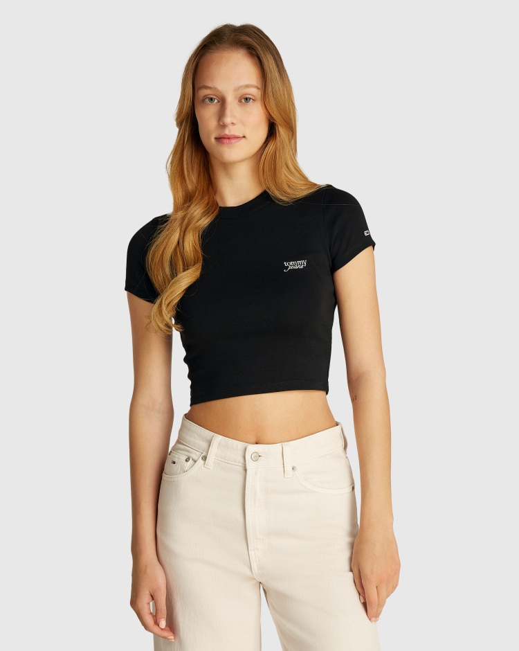 T-shirt crop slim fit con logo Nero Donna