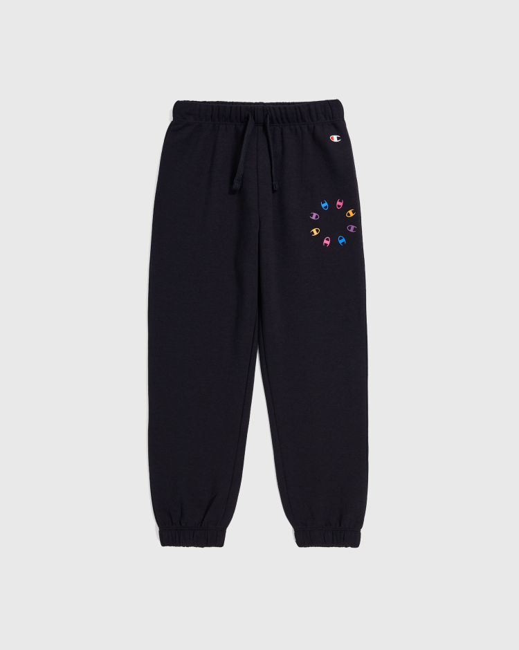 Champion Pantalone con Polsino Elastico e C-Logo Colorate Nero Bambina