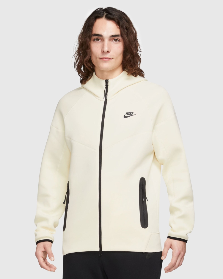 Nike Felpa Con Cappuccio Full-Zip Tech Fleece Bianco Uomo