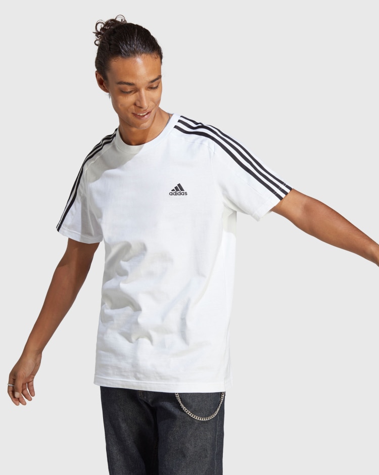 Adidas T-shirt Essentials Single Jersey 3-Stripes Bianco Uomo