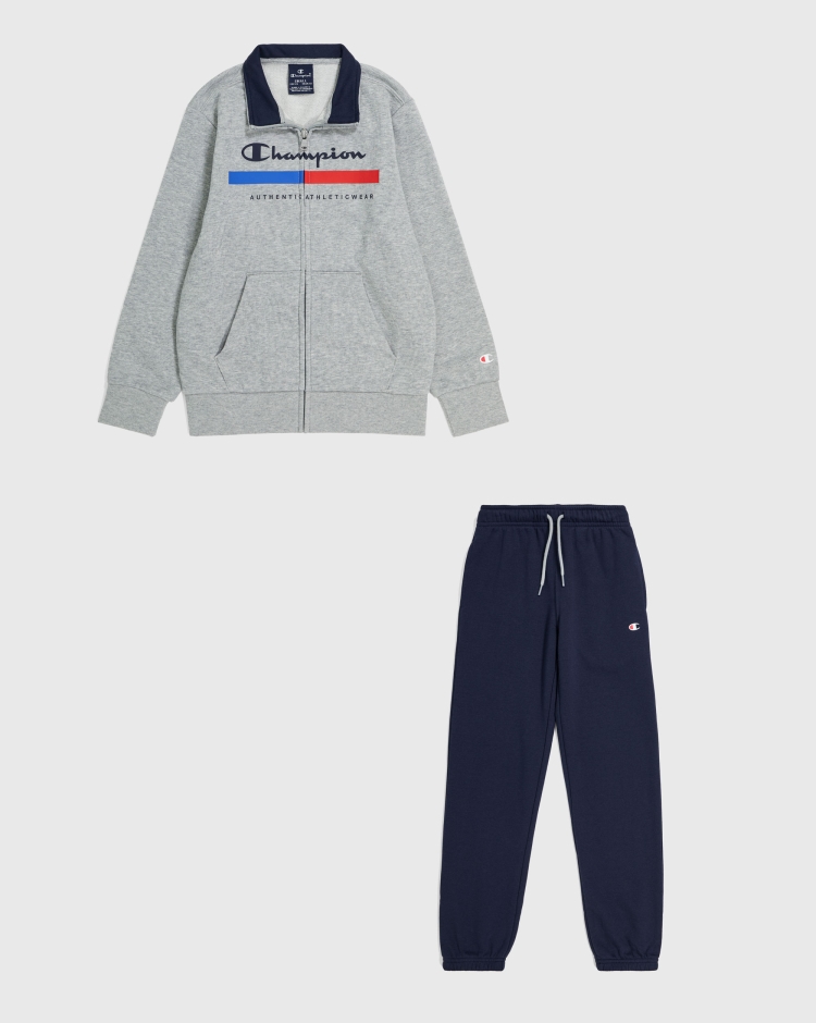 Champion Tuta Con Full Zip E Pantaloni Con Polsini Grigio Bambino