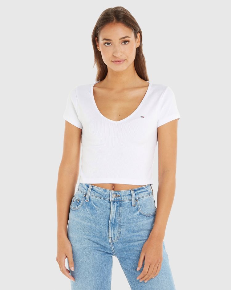 Tommy Hilfiger T-Shirt Crop Essential Bianco Donna