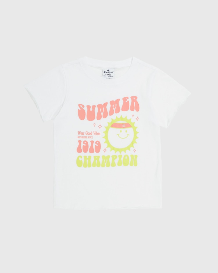 Champion T-Shirt Girocollo In Cotone Summer Bianco Bambina