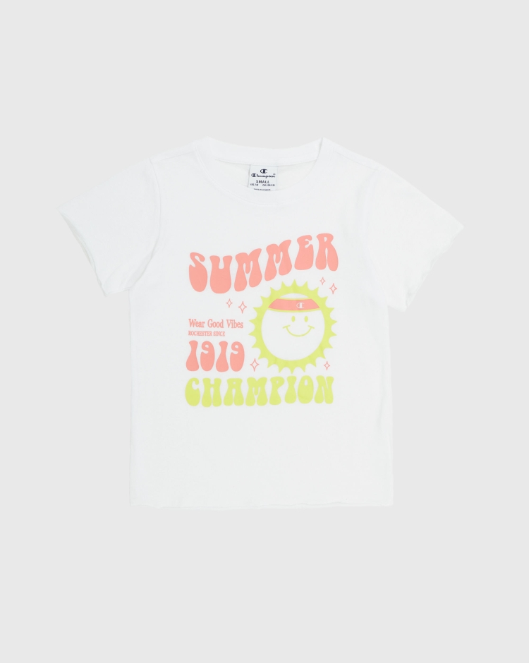 Champion T-Shirt Girocollo In Cotone Summer Bianco Bambina
