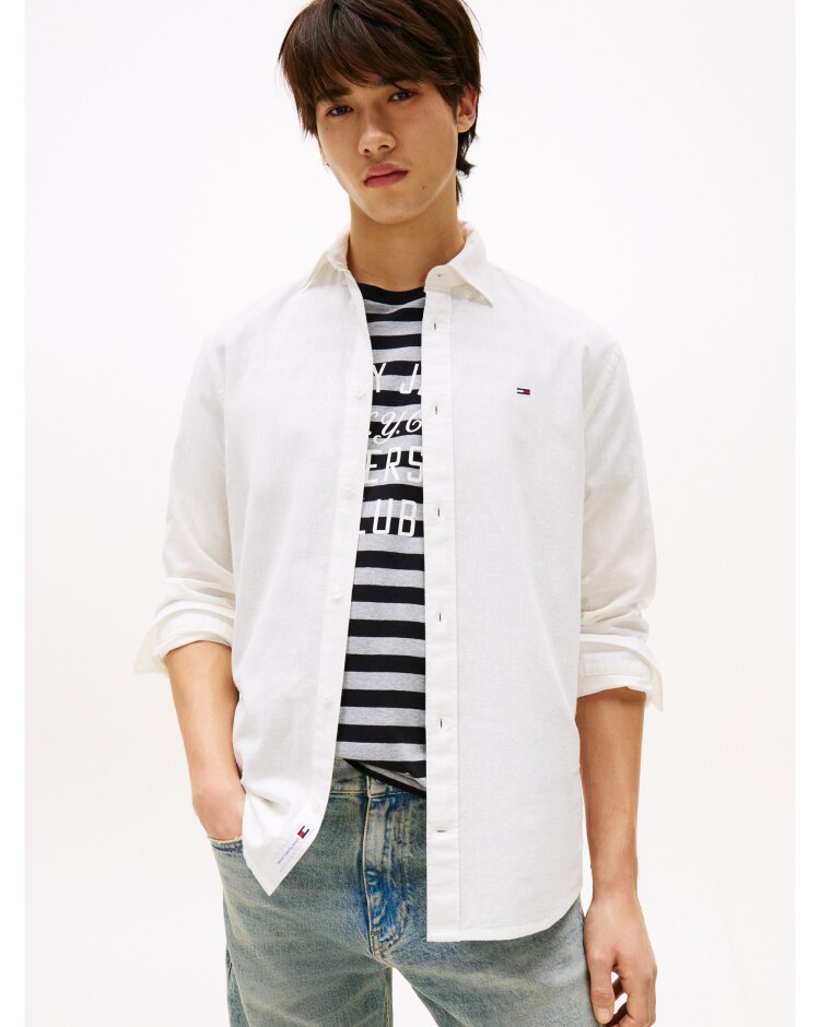 Camicia a maniche lunghe in lino Bianco Uomo