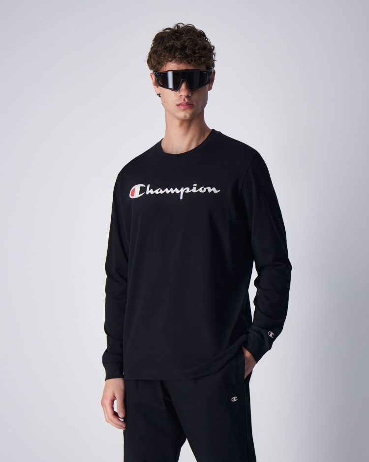 Champion T-Shirt Manica Lunga American Classics Big Logo Nero Uomo