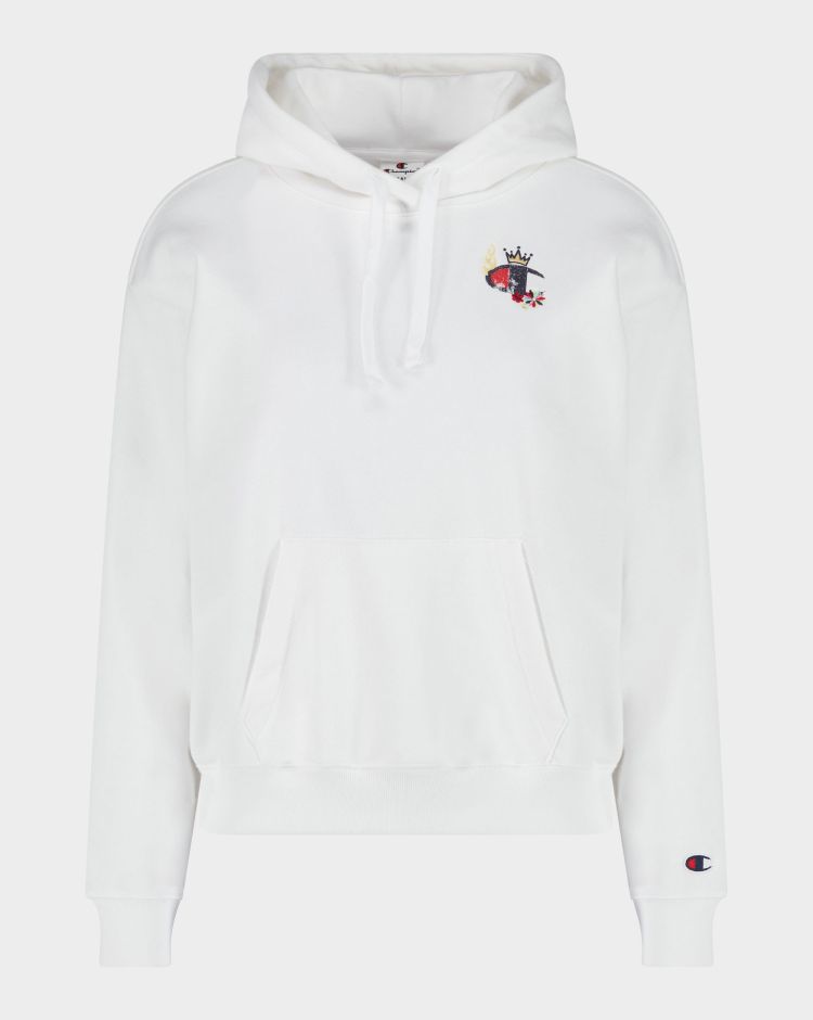 Champion Felpa Con Cappuccio Stitched With Love Bianco Donna
