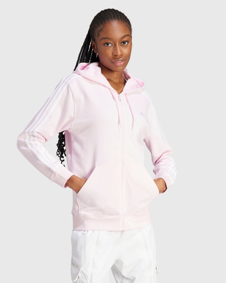 Adidas Felpa con cappuccio Essentials 3-Stripes French Terry Regular Full-Zip Rosa Donna