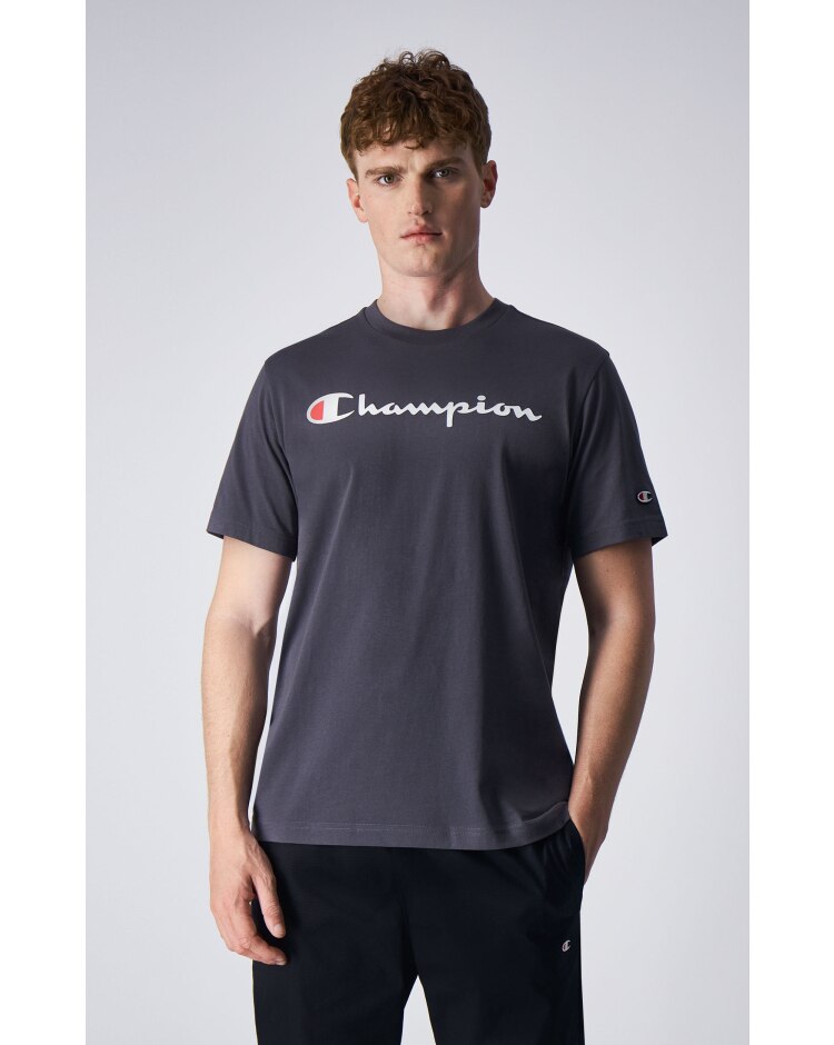 Champion T-Shirt Girocollo American Classics Big Logo Grigio Uomo