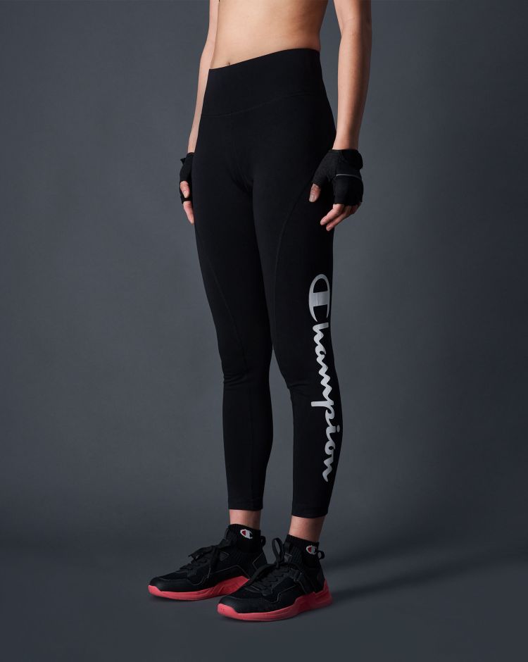 Champion Leggings Con Logo Esteso C-Sport Nero Donna