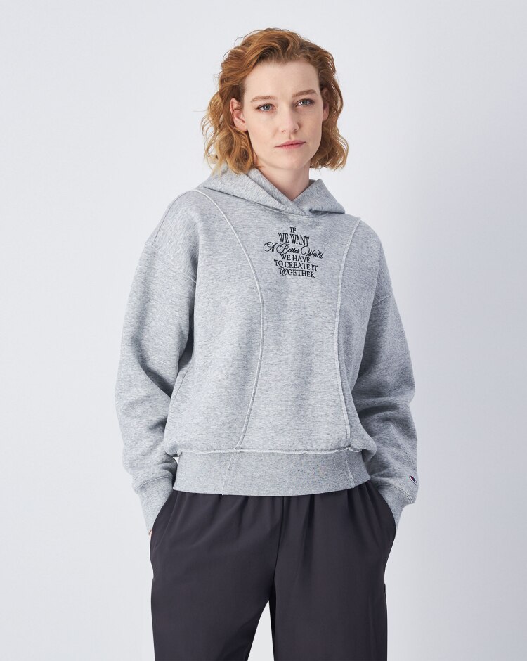 Felpa Con Cappuccio Corta in Fleece Grigio Donna