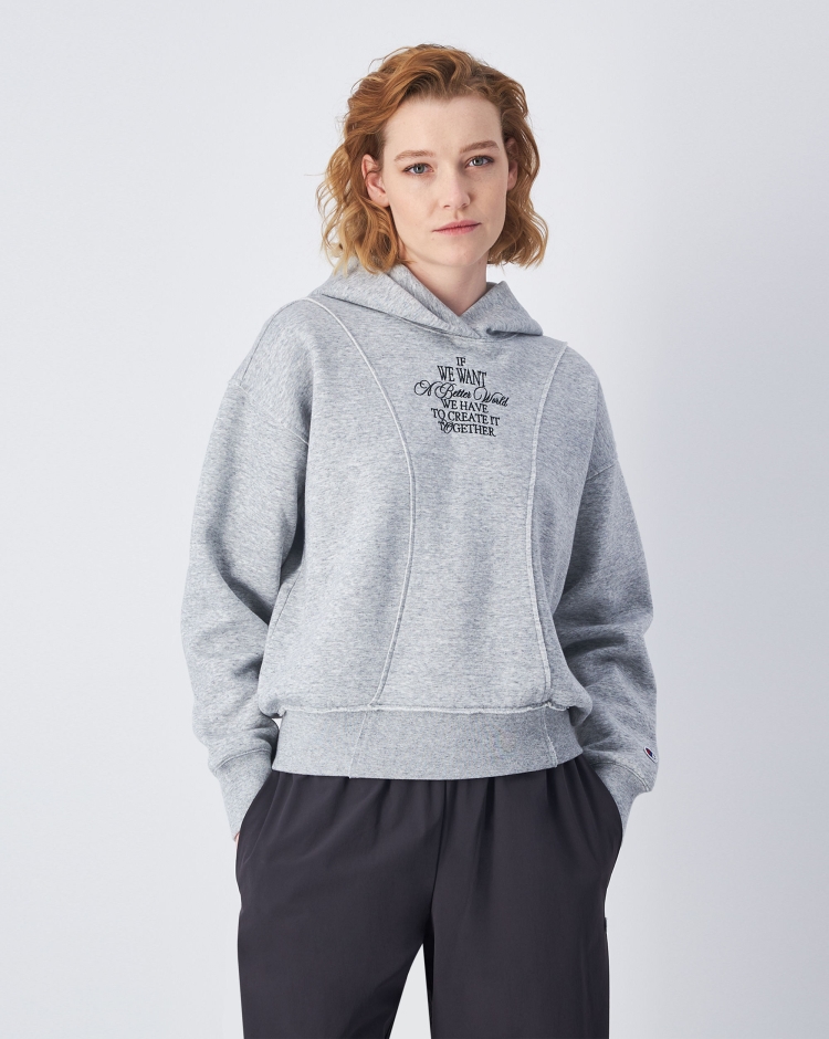 Felpa Con Cappuccio Corta in Fleece Grigio Donna