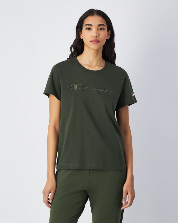 T-shirt in jersey con logo grande tono su tono Verde Donna
