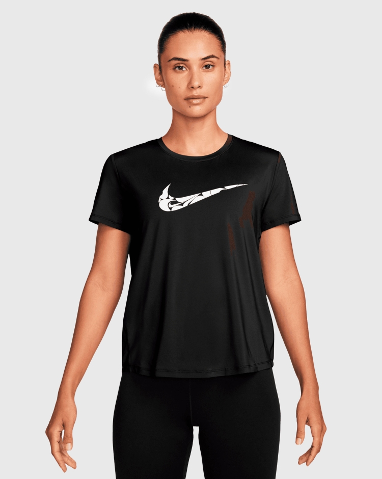 Nike One Swoosh Top da Running a Manica Corta Dri-FIT Nero Donna