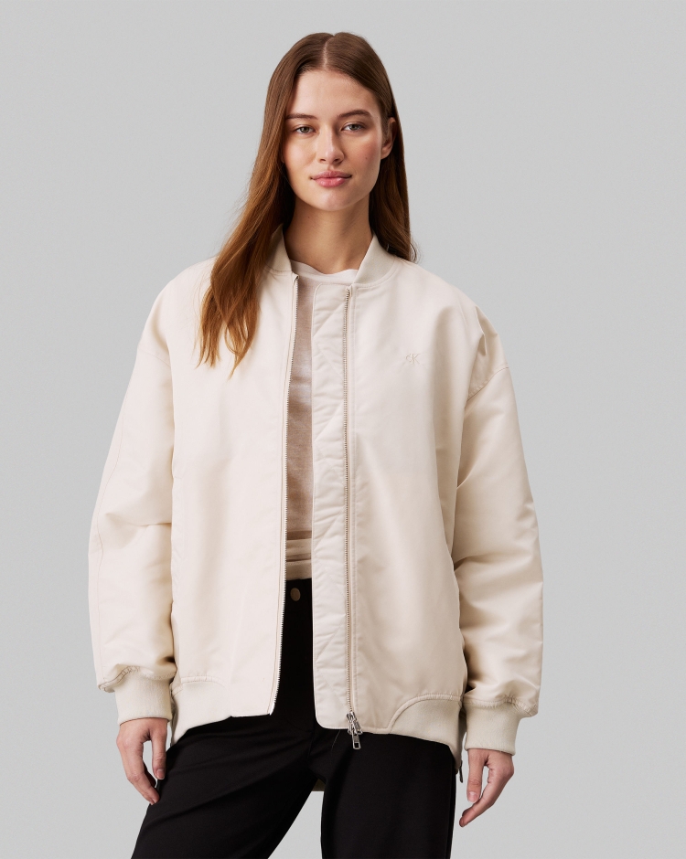 Giacca Bomber in Rasatello Taglio Relaxed Bianco Donna