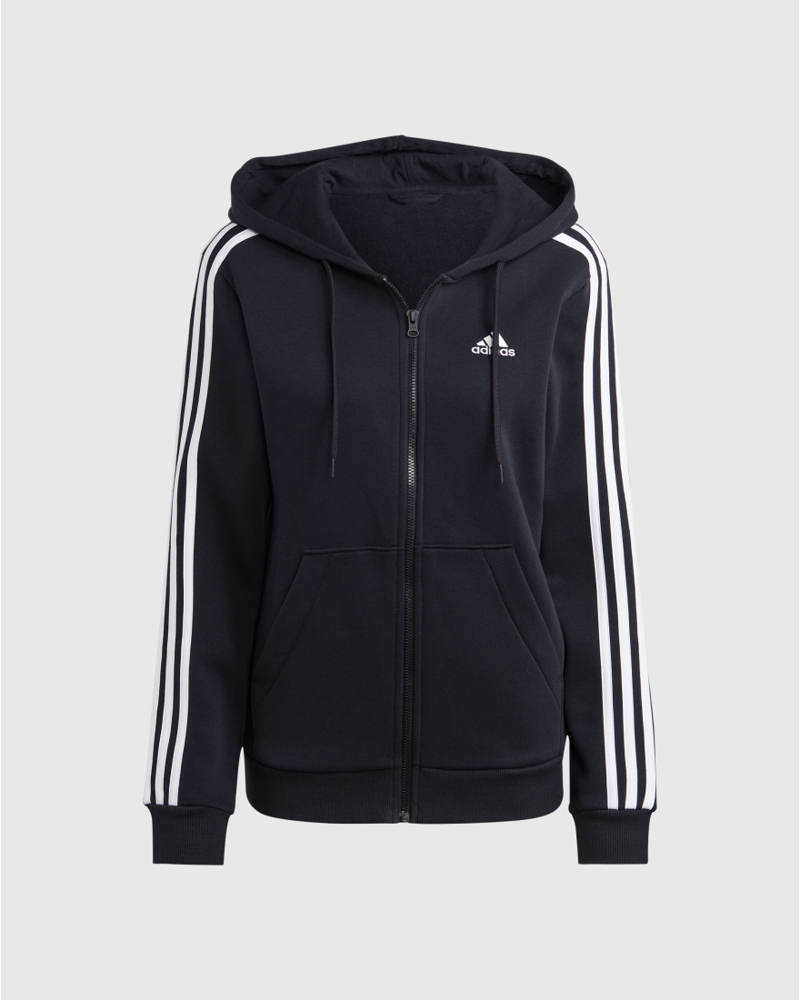 Adidas Felpa Con Cappuccio Full Zip 3 Stripes Fleece Nero Donna Nero Game7Athletics