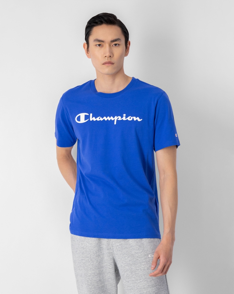 Champion T-shirt In Cotone Con Logo Blu Uomo