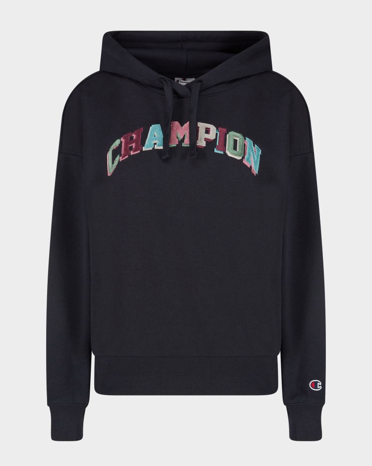 Champion Felpa Con Cappuccio E Logo Stile College Ricamato Blu Donna