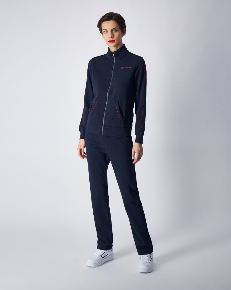 Champion Tuta in Fleece Misto Cotone Mini Logo Blu Donna