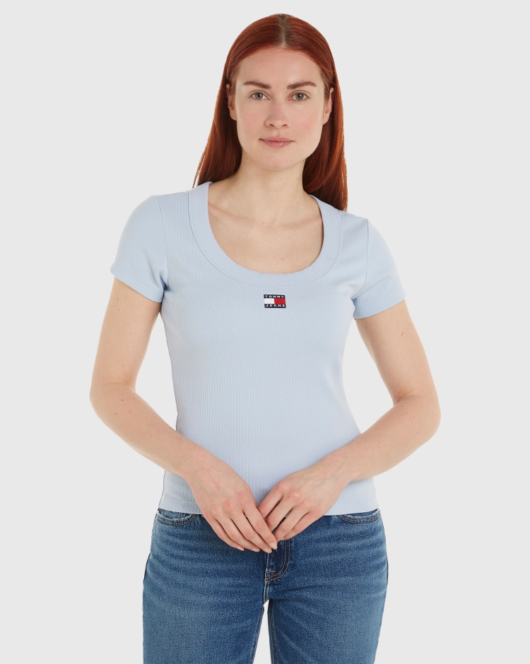 Tommy Hilfiger T-Shirt con Badge Slim Fit Blu Donna