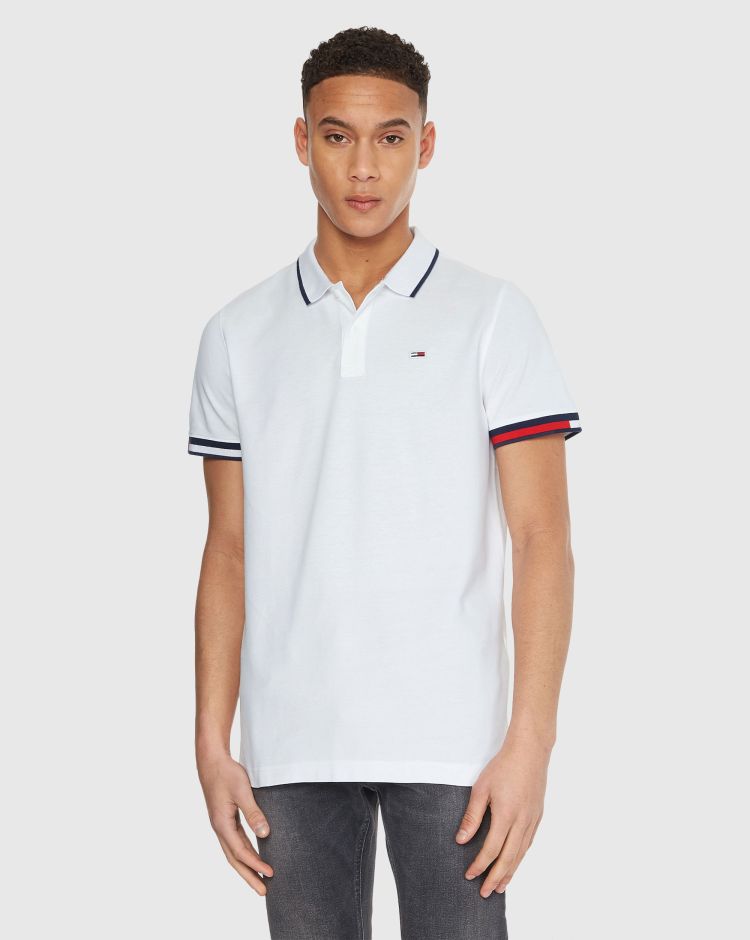 Tommy Hilfiger Polo Con Bandiera Sui Polsini Bianco Uomo
