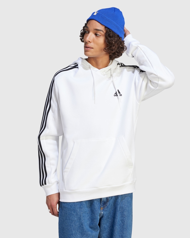 Adidas Felpa Con Cappuccio 3-Stripes Fleece Bianco Uomo