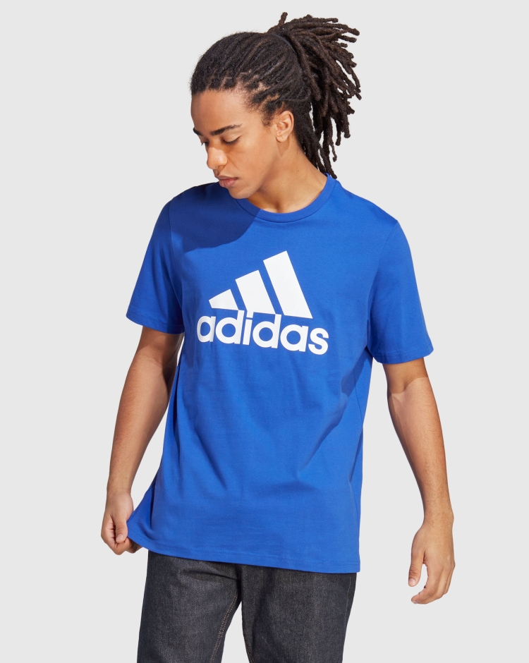 Adidas T-shirt Essentials Single Jersey Big Logo Blu Uomo